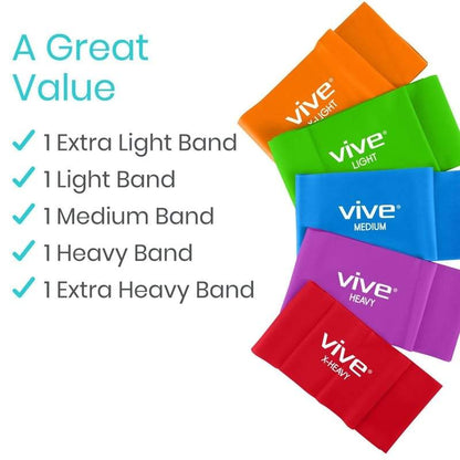 1 extra light band, 1 light band, 1 medium band, 1 heavy band and 1 extra heavy band